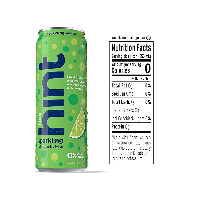 Hint Sparkling Water, Lime - Canned Flavored Water Beverages with Electrolytes, Zero Calories, and Sugar Free - 12 Fl Oz Cans (Pack of 12)