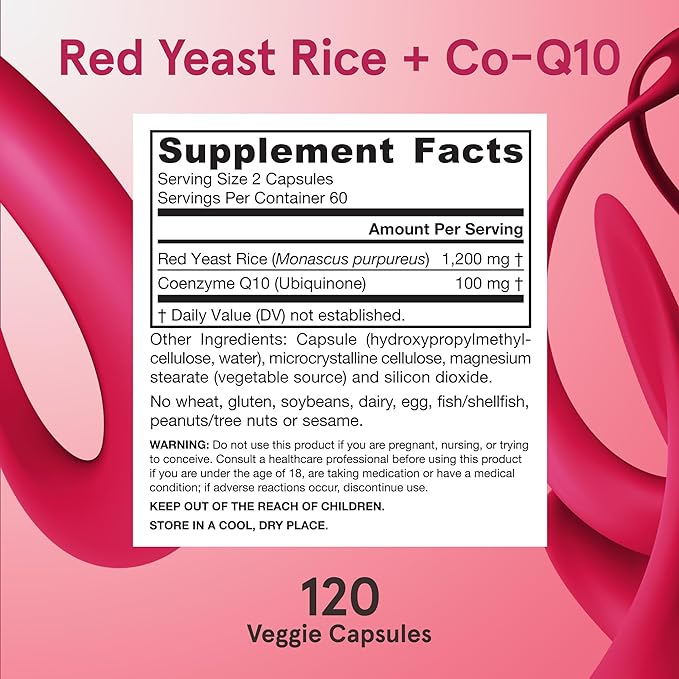 Jarrow Formulas Red Yeast Rice 1200 Co-Q10 100 100 mg 120 Veggie 60 Servings