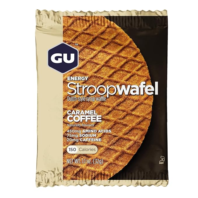 GU Energy Stroopwafel Salty's Caramel and Caramel Coffee Caffeinated Sports Nutrition Wafers, 16 Count