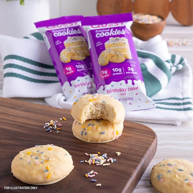 Quest Nutrition Frosted Cookies Twin Pack, Birthday Cake, 1g Sugar, 10g Protein, 2g Net Carbs, Gluten Free, 8 Count(Pack of 1)
