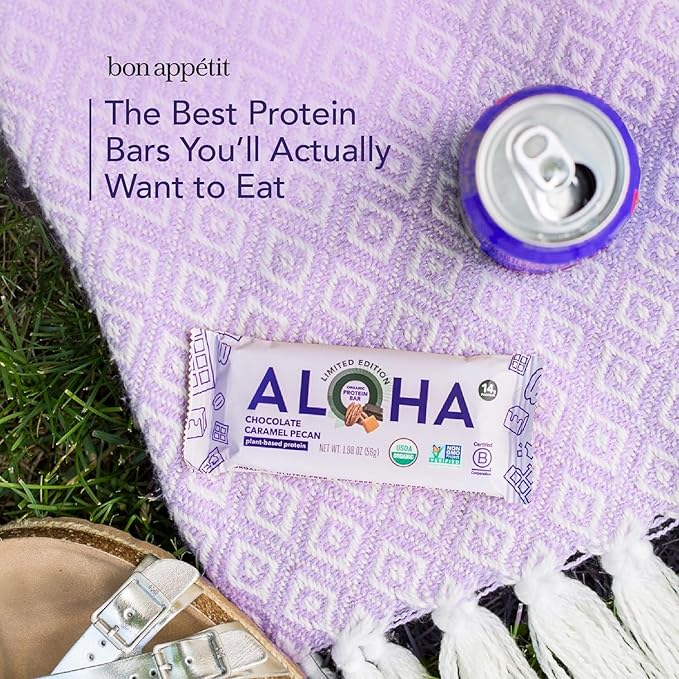 ALOHA Organic Plant Based Protein Bar MINIS |Caramel Chocolate Pecan | 20 Count, 24g Bars | Vegan, Low Sugar, Gluten Free, Low Carb, Non-GMO, Stevia Free, Soy Free, No Sugar Alcohols