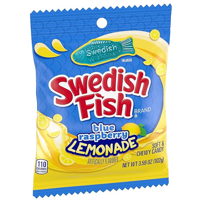 SWEDISH FISH Blue Raspberry Lemonade Soft & Chewy Candy, Bulk Candy, 12-3.59 oz Bags