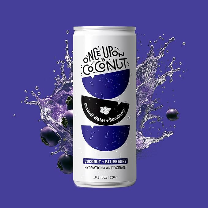 Once Upon a Coconut Blueberry Coconut Water - Pure No Sugar Added - Low-Calorie, All-Natural Drink with Electrolytes - Non-GMO, Gluten-Free - Pack of 12 Cans (each 10.8 fl oz)
