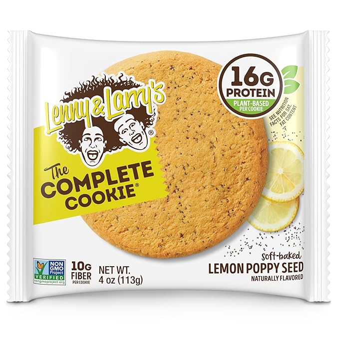 Lenny & Larry's The Complete Cookie, Lemon Poppy Seed, Soft Baked, 16g Plant Protein, Vegan, Non-GMO, 4 Ounce Cookie (Pack of 12)