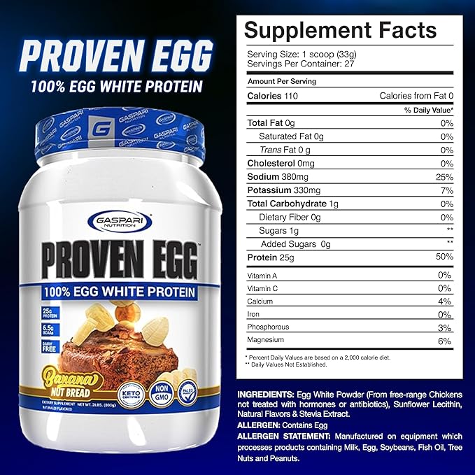 Gaspari Nutrition Proven Egg, 100% Egg 25g Protein, (2 lbs,