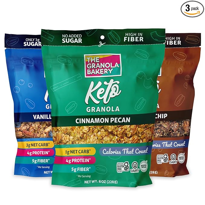 TGB Variety Granola Cereal, Cinnamon, Blueberry & Chocolate Chip, Keto Friendly Snack, No Added Sugar, Gluten Free, 8oz Bags (Pack of 3)