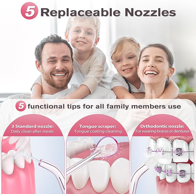 TOVENDOR Water Dental Flosser, Rechargeable Dental 3 Modes, 5 Tips 300ML Large IPX7 Waterproof