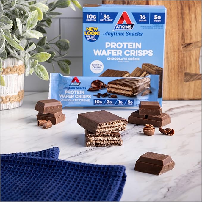 Atkins Chocolate Crème Protein Wafer Crisps, Protein Dessert, 4g Net Carb, 1g Sugar, High in Fiber, Keto Friendly, 5 Count