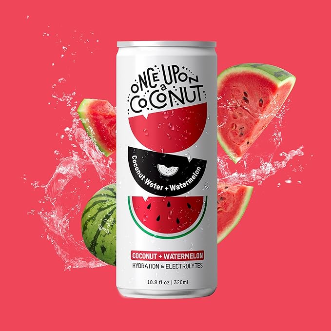 Once Upon a Coconut Watermelon Coconut Water - Natural Hydrating Low Calorie Drink with Electrolytes - No Added Sugar or Sweeteners - 10.8 fl oz (Pack of 12)