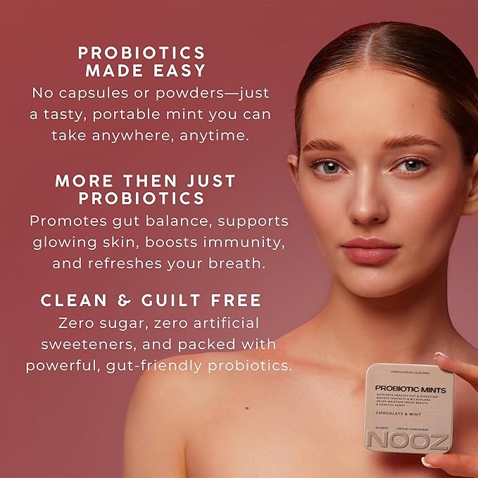 NOOZ Probiotic Mints - Gut & Oral Health Support - Chocolate & Mint | Boosts Immunity & Digestion, Freshens Breath - Sugar-Free, No Aspartame - Daily Wellness Support for Busy Lives, 25 Mints