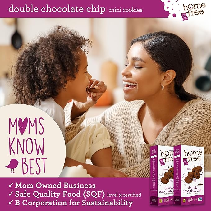 Homefree Mini Double Chocolate Chip Cookie Box, Gluten Free, Nut Free, Vegan, School Safe and Allergy Friendly Snack, 5 oz. Box (Pack of 1)