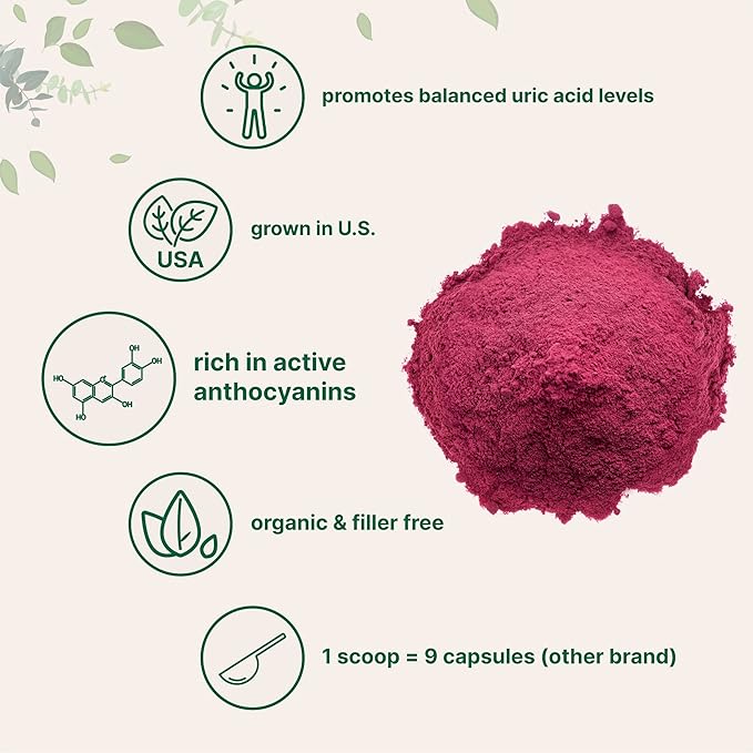 Organic Tart Cherry Powder, 4oz | 100% Natural Fruit Powder | US Grown Tart Cherries Source | No Sugar & Additives | Great Flavor for Drinks, Smoothie, & Beverages | Non-GMO & Vegan Friendly