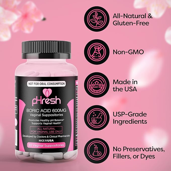 pHresh Boric Acid Suppositories for Women,