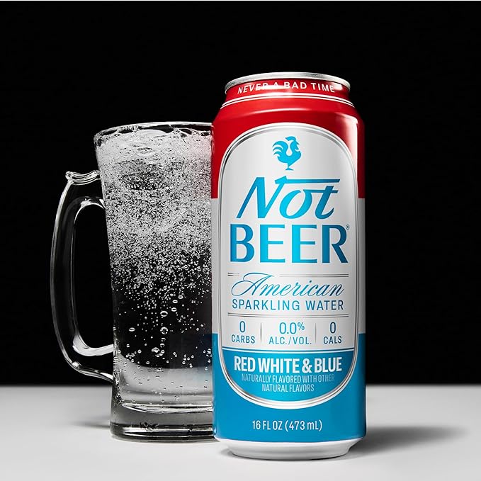 Not Beer American Sparkling Water, Red White & Blue, 99.9% Pure, Mineral & Electrolyte Blend, Carbonated Soda Water, Made in America, 16 Oz Tallboy Cans, 12 Pack