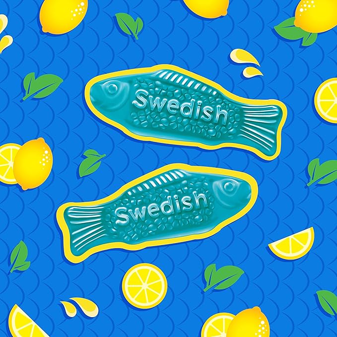SWEDISH FISH Blue Raspberry Lemonade Soft & Chewy Candy, Bulk Candy, 12-3.59 oz Bags