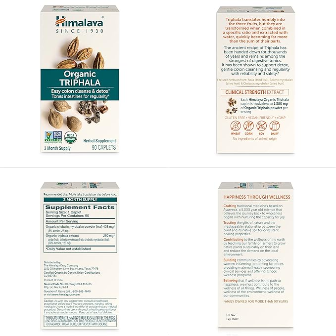 Himalaya Organic Triphala, Colon Cleanse & 688 mg, 90 Caplets, 2 Month