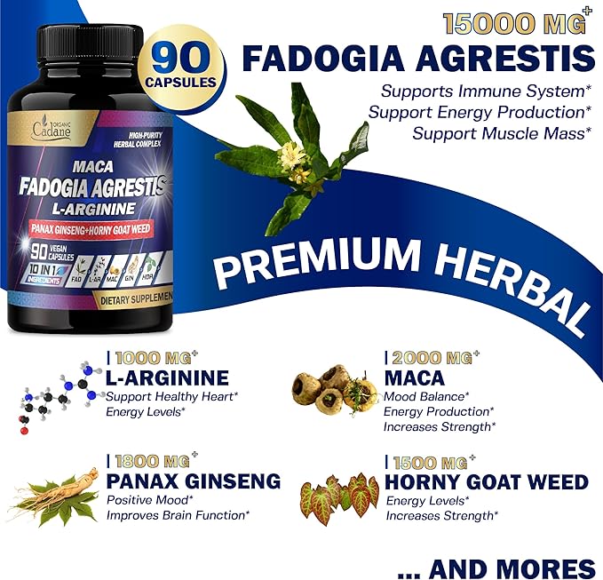 Organic Cadane Fadogia Agrestis Supplement 24100mg 90 Capsules