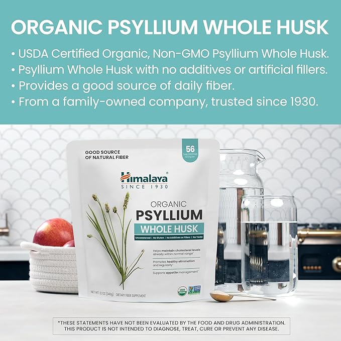 Himalaya Organic Psyllium Whole Husk, Natural 56-Tablespoon Supply, 12 Oz