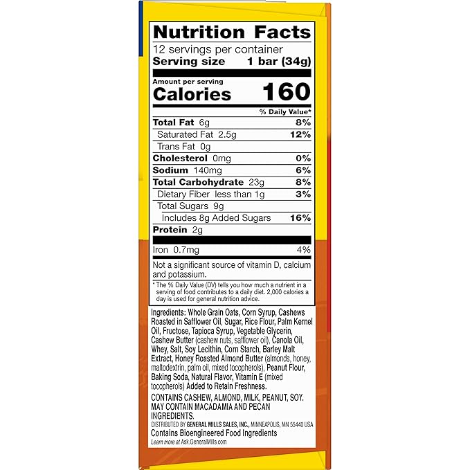 Nature Valley Granola Bars, Sweet and Salty Nut, Cashew, 12 ct, 14.4 OZ