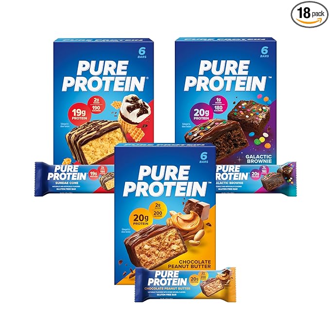 Pure Protein 18 Count Variety Pack - Galactic Brownie, Sundae Cone, Chocolate Peanut Butter