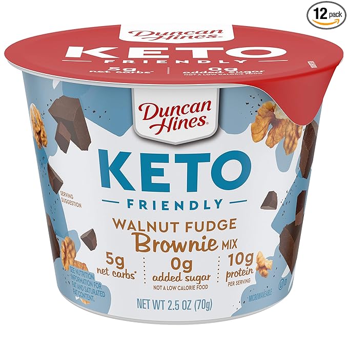 Duncan Hines Keto Friendly Dessert Cups Walnut Fudge Brownie Mix, Walnut Brownie Cake Cup, 30 oz (Pack of 12)