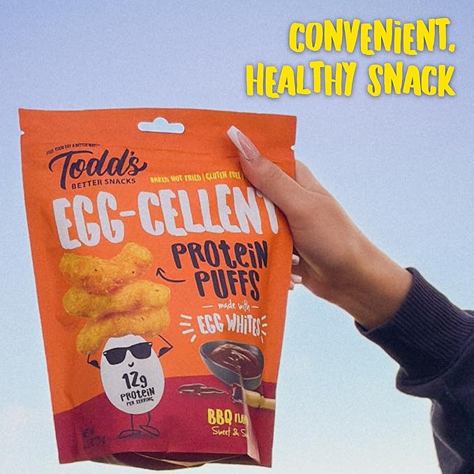 Todd's Better Snacks Egg-Cellent Protein Puffs, Sweet & Smoky BBQ, 1.2 Oz (Pack of 10), Made with Egg Whites, 12g Protein, Gluten Free Healthy Snack