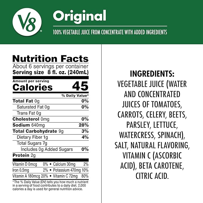 V8 Original 100% Vegetable Juice, 46 fl oz Can (12 Pack)