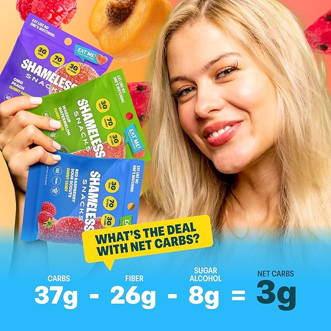 Shameless Snacks Fan Favorites Bundle Healthy Low Carb Keto Gummies Red Raspberry, Watermelon and Sour Peach