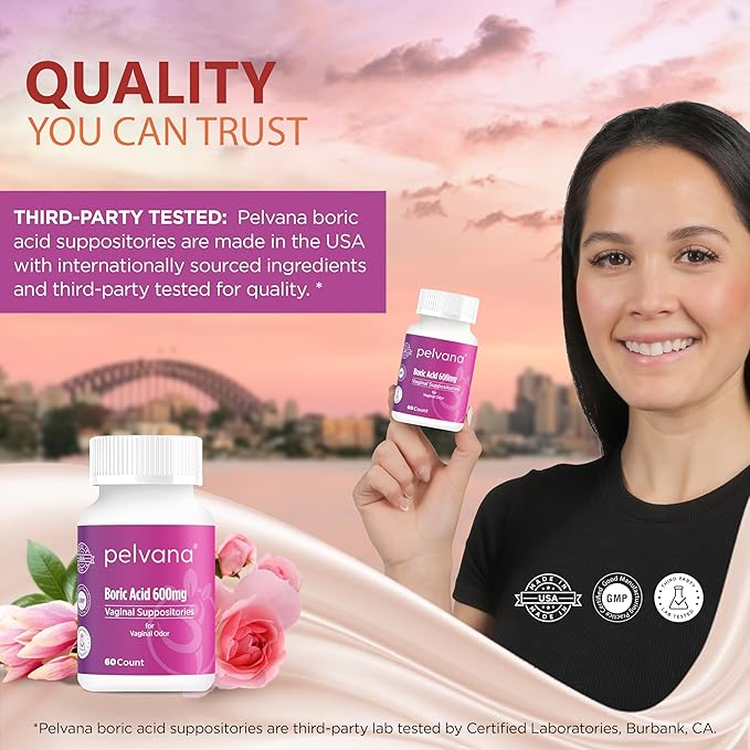 Pelvana Boric Acid Suppositories for Women 60 Count