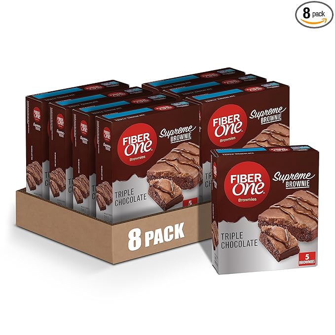 Fiber One Supreme Brownies, Triple Chocolate, Snack Bars, 1.13 oz, 5 ct (Pack of 8)