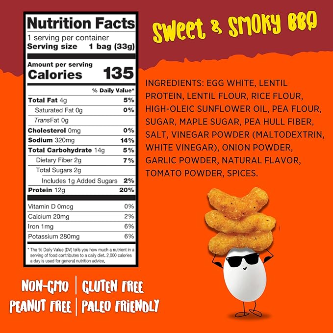 Todd's Better Snacks Egg-Cellent Protein Puffs, Sweet & Smoky BBQ, 1.2 Oz (Pack of 10), Made with Egg Whites, 12g Protein, Gluten Free Healthy Snack