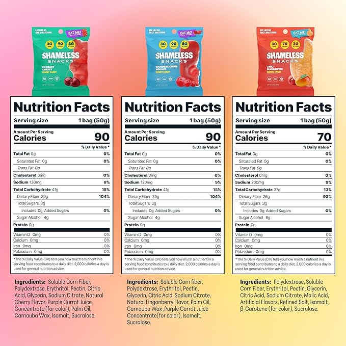 Shameless Snacks New Flavors Bundle Healthy Low Carb Keto Gummies Beary Cherry, Wunderlicious Whales and Chilli Mango