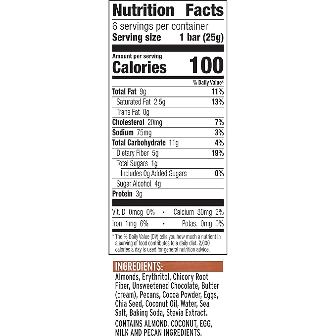 Ratio Soft Baked Bars, Chocolate Brownie, 1g Sugar, Keto Friendly, 5.34 oz (6 Bars)