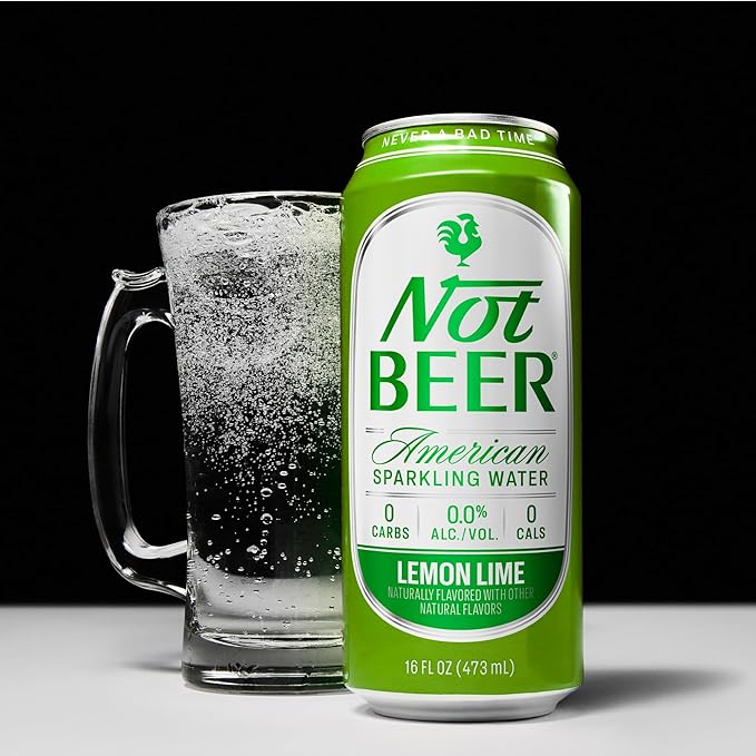 Not Beer American Sparkling Water, Lemon Lime, 99.9% Pure, Mineral & Electrolyte Blend, Flavored Carbonated Soda Water, Made in America, 16 Oz Tallboy Cans, 8 Pack