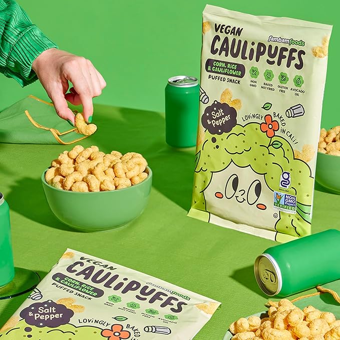 Vegan Salt & Pepper CauliPuffs - Corn, Rice, and Cauliflower Gluten Free Puffed Snack (box of 15-0.75oz bags)