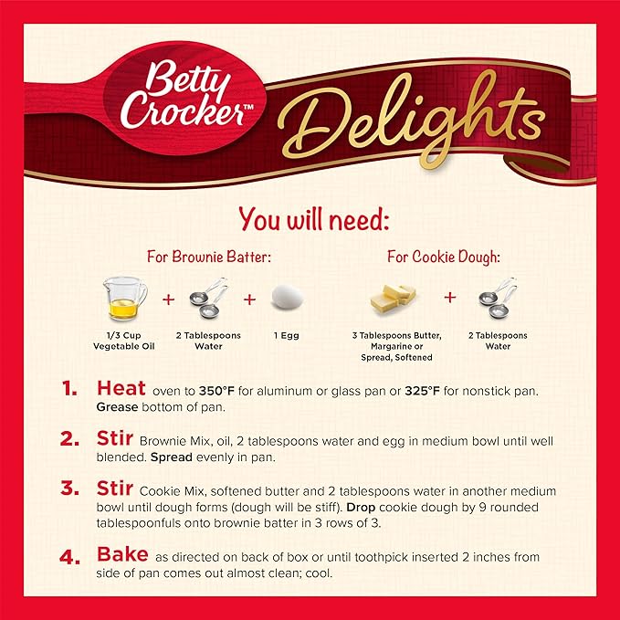 Betty Crocker Delights Cookie Brownie Bar Mix, 17.4 oz. (Pack of 8)