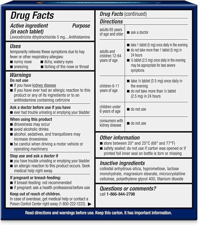 Xyzal Allergy Pills, 24-Hour Allergy Relief, 55-Count, Original