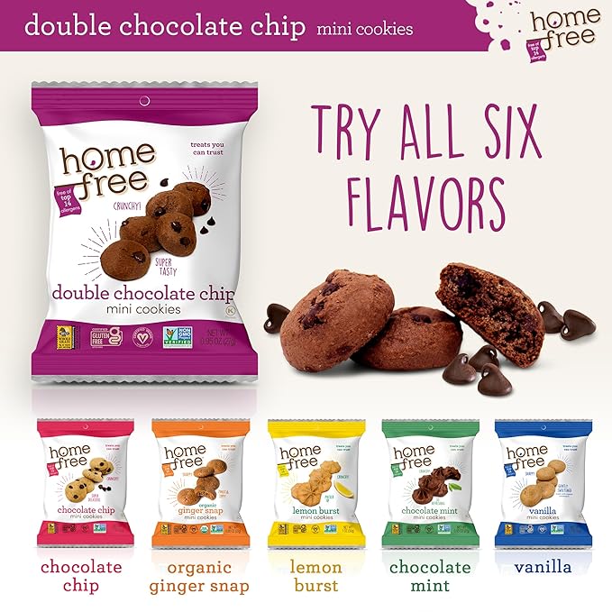 Homefree Treats You Can Trust Gluten Free Mini Cookies, Single Serve, Double Chocolate Chip, 0.95 Ounce (Pack of 10)