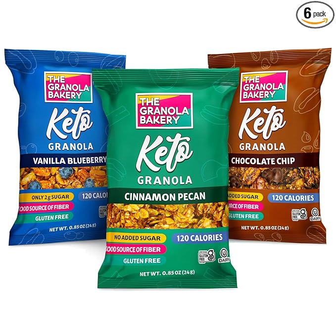 TGB Variety Granola Bites, Cinnamon, Blueberry & Chocolate Chip, Keto Snack, No Added Sugar, Gluten Free, 0.85oz Bag (Pack of 6)