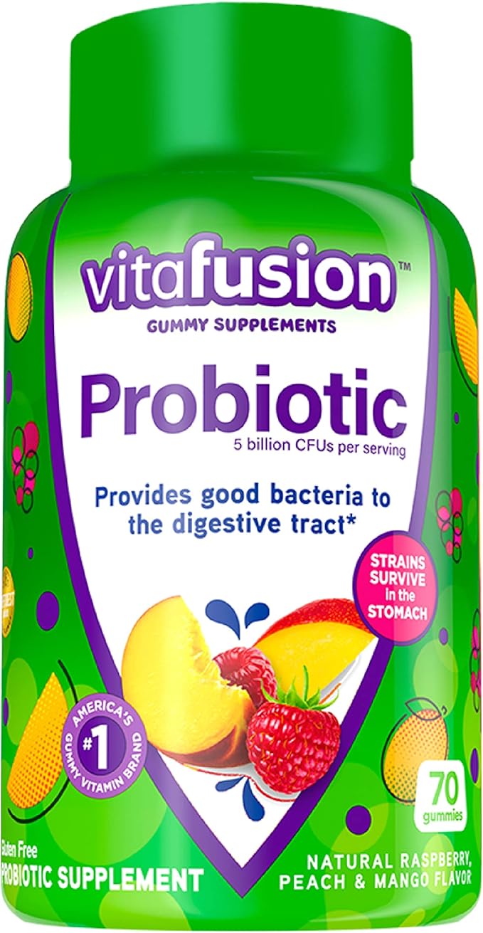 Vitafusion Probiotic Gummy Supplements, Raspberry, Peach D3 Gummy