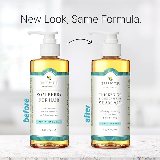 Tree To Tub Biotin Fine Hair Thickening Shampoo for Thicker, Fuller Volume - Gentle Volumizing Sulfate Free Argan Oil Shampoo for Women & Men w/Caffeine, Organic Saw Palmetto, All Natural Tea Tree