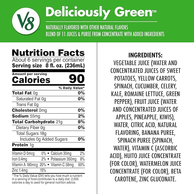 V8 Deliciously Green 100% Fruit and Vegetable Juice, 46 fl oz Bottle
