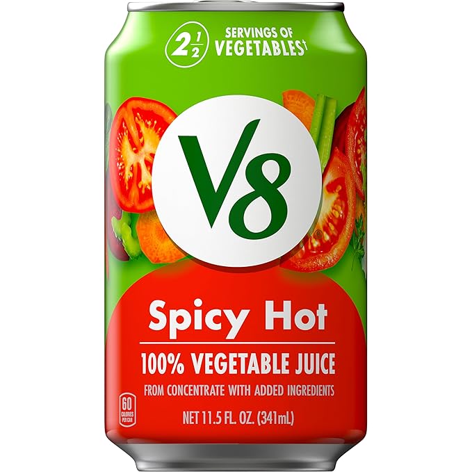 V8 Spicy Hot 100% Vegetable Juice, Vegetable Blend Juice with Tomato, Carrot and Celery Juice, 11.5 FL OZ Can
