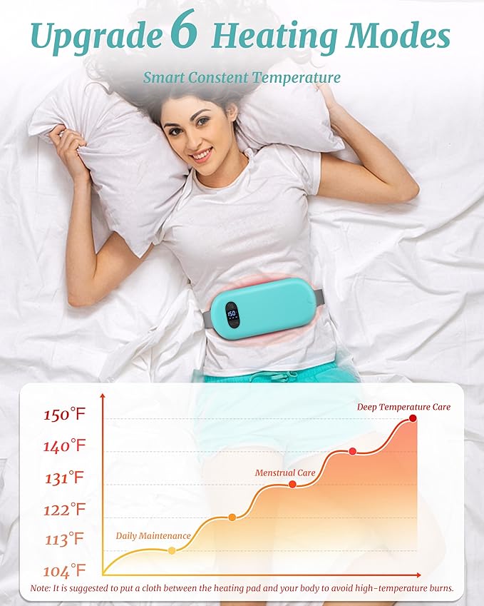 Portable Heating Pad for Cramps, Upgrade 6 Heat 6 Massage