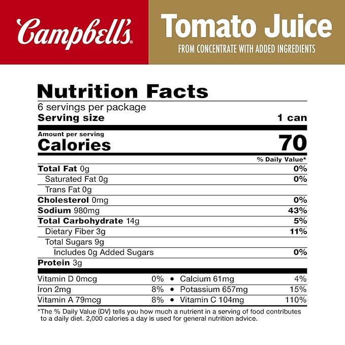 Campbell's 100% Tomato Juice, 11.5 fl oz Can (24 Pack)
