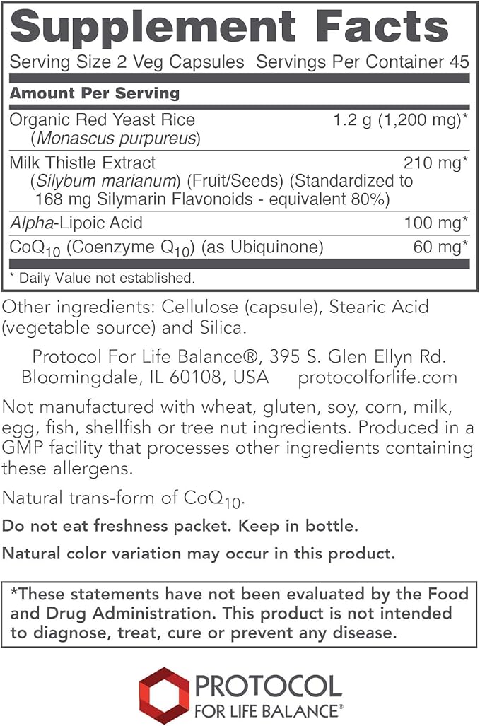 Protocol Red Yeast Rice Plus 600mg CoQ10, Milk 90 Veg