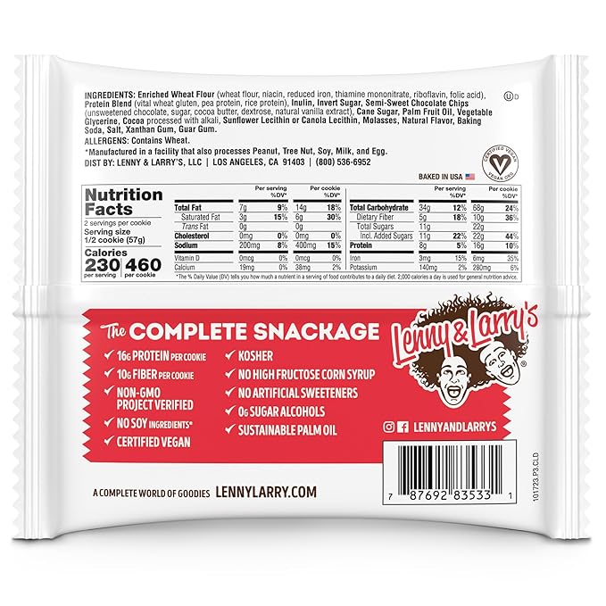 Lenny & Larry's The Complete Cookie, Double Chocolate, Soft Baked, 16g Plant Protein, Vegan, Non-GMO, 4 Ounce Cookie (Pack of 12)