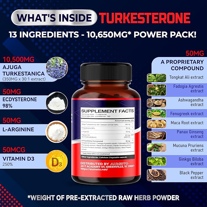 Turkesterone Supplement - Enhanced with L-Arginine, D3 - (90 Count 1))