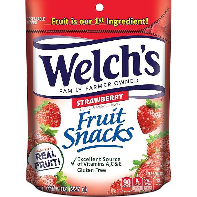 Welch's Fruit Snacks, Straberry, Perfect for Sharing, Bulk Bag, 8 oz (Pack of 1)