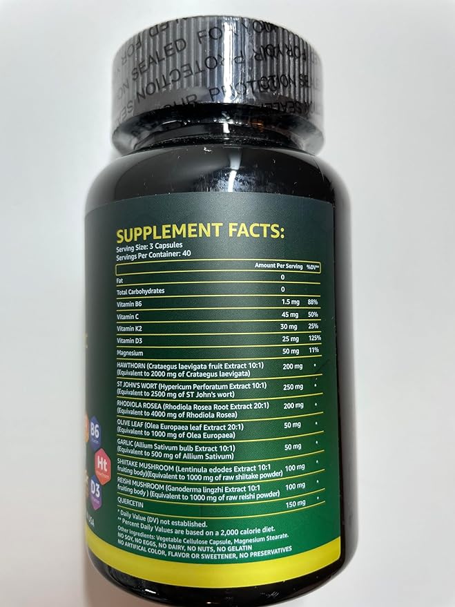 Organic Hawthorn Berry Capsules 2000mg with 2500mg Rhodiola 4000mg Olive 1000mg Shiitake 1000mg Reishi 1000mg Quercetin 150mg (240 (240 Count)